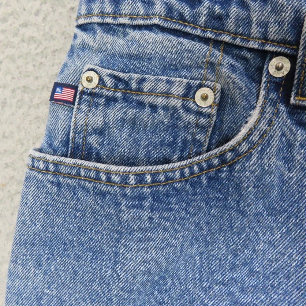 Vintage Polo Ralph Lauren USA Flag Relaxed Jeans 32x34 Light Wash 90s Y2K - Picture 5 of 12